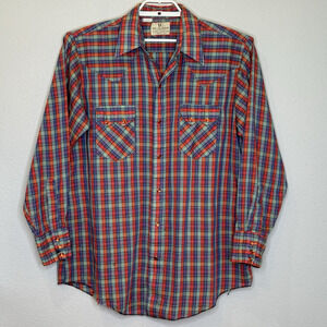 Vintage Dee Cee Pearl Snap Western Shirt Mens 16-1/2 34 Red Blue Plaid‎ USA Made